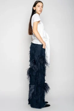 Marques ' Almeida Denim | Bottoms | BOYFRIEND TROUSERS IN SHREDDED DENIM NAVY