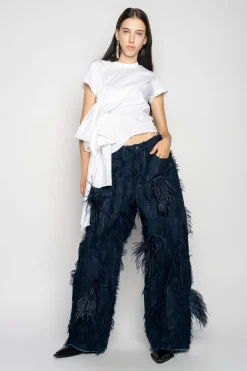 Marques ' Almeida Denim | Bottoms | BOYFRIEND TROUSERS IN SHREDDED DENIM NAVY