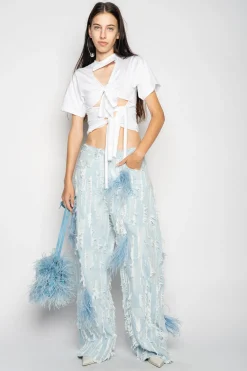 Marques ' Almeida Denim | Bottoms | BOYFRIEND TROUSERS IN SHREDDED LIGHT BLUE DENIM LIGHTBLUE