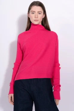 Marques ' Almeida Knitwear | Tops | BRIGHT PINK DRAPED JUMPER IN MERINO KNIT BRIGHTPINK