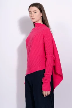 Marques ' Almeida Knitwear | Tops | BRIGHT PINK DRAPED JUMPER IN MERINO KNIT BRIGHTPINK