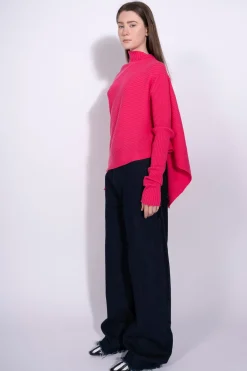 Marques ' Almeida Knitwear | Tops | BRIGHT PINK DRAPED JUMPER IN MERINO KNIT BRIGHTPINK