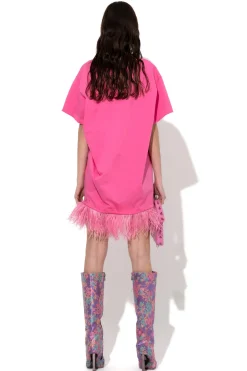 Marques ' Almeida Tops | Dresses | BRIGHT PINK FEATHER HEM T-SHIRT DRESS BRIGHTPINK