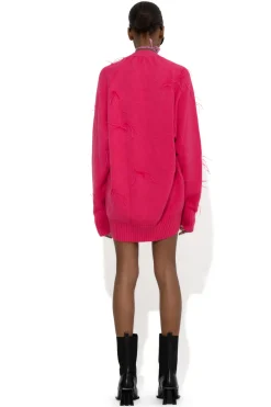 Marques ' Almeida Knitwear | Outerwear | BRIGHT PINK MERINO WOOL OVERSIZE CARDIGAN WITH FEATHERS BRIGHTPINK