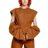 Marques ' Almeida Denim | Tops | DENIM STRUCTURE SHOULDER CINCHED TOP BROWN