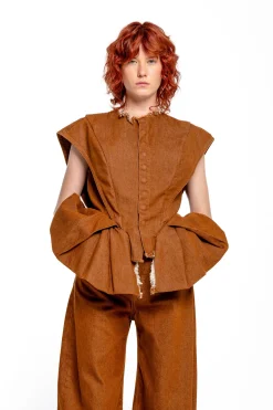 Marques ' Almeida Denim | Tops | DENIM STRUCTURE SHOULDER CINCHED TOP BROWN