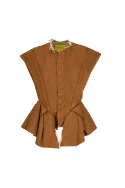 Marques ' Almeida Denim | Tops | DENIM STRUCTURE SHOULDER CINCHED TOP BROWN