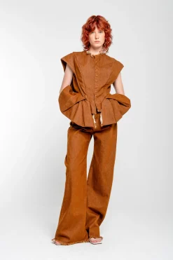 Marques ' Almeida Denim | Tops | DENIM STRUCTURE SHOULDER CINCHED TOP BROWN