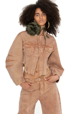 Marques ' Almeida Outerwear | Denim | ROUND SLEEVE CROPPED JACKET BROWN