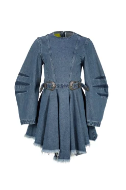 Marques ' Almeida Denim | Dresses | DENIM SHORT DRESS WITH ROUND SLEEVES BLUE