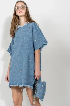 Marques ' Almeida Denim | Dresses | DENIM STUDDED CLASSIC T-SHIRT DRESS BLUE