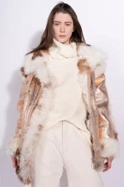 Marques ' Almeida Outerwear | FOILED SHEARLING OVERSIZED JACKET ROSEGOLD