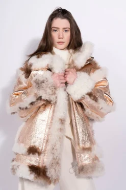 Marques ' Almeida Outerwear | FOILED SHEARLING OVERSIZED JACKET ROSEGOLD