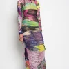 Marques ' Almeida Dresses | Dresses | GRAFFITI PRINT LONG GATHERED MESH DRESS MULTICOLOUR