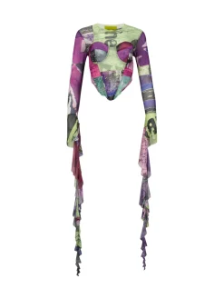 Marques ' Almeida Tops | Tops | GRAFFITI PRINT MESH CORSET TOP MULTICOLOUR