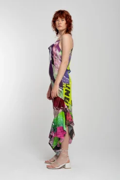 Marques ' Almeida Dresses | Dresses | GRAFFITI PRINT STRAP DRESS WITH PEPLUM MULTICOLOUR