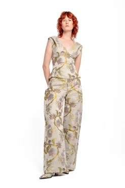 Marques ' Almeida Bottoms | SATIN BROCADE BOYFRIEND TROUSERS GREY
