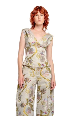 Marques ' Almeida Tops | SATIN BROCADE OFF SHOULDER FITTED TOP GREY