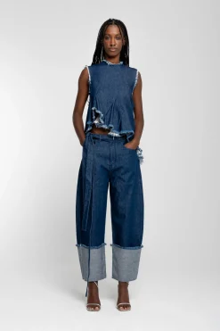 Marques ' Almeida Bottoms | Denim | ROLL UP TROUSERS WITH BELTS INDIGO