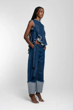 Marques ' Almeida Bottoms | Denim | ROLL UP TROUSERS WITH BELTS INDIGO
