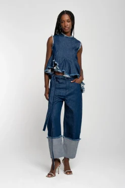 Marques ' Almeida Bottoms | Denim | ROLL UP TROUSERS WITH BELTS INDIGO