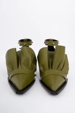 Marques ' Almeida Shoes | POINTY FRILL LACE UP PUMPS KHAKI