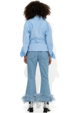 Marques ' Almeida Bottoms | Denim | LIGHT BLUE FEATHER HEM CAPRI JEANS LIGHTBLUE