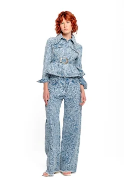 Marques ' Almeida Denim | Outerwear | LIGHT BLUE FITTED JACKET WITH EMBELLISHMENT BELT LIGHTBLUE