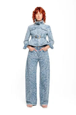 Marques ' Almeida Denim | Outerwear | LIGHT BLUE FITTED JACKET WITH EMBELLISHMENT BELT LIGHTBLUE