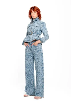 Marques ' Almeida Denim | Outerwear | LIGHT BLUE FITTED JACKET WITH EMBELLISHMENT BELT LIGHTBLUE
