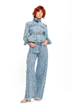 Marques ' Almeida Denim | Outerwear | LIGHT BLUE FITTED JACKET WITH EMBELLISHMENT BELT LIGHTBLUE