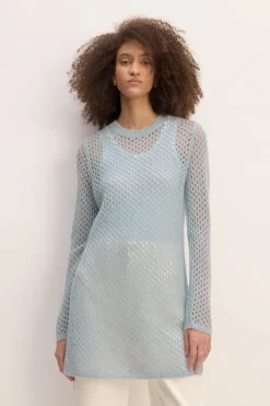 Marques ' Almeida Knitwear | Tops | LIGHT BLUE MESH KNIT LONG JUMPER LIGHTBLUE