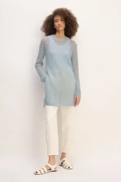 Marques ' Almeida Knitwear | Tops | LIGHT BLUE MESH KNIT LONG JUMPER LIGHTBLUE