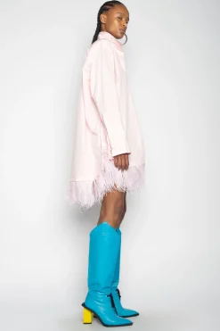 Marques ' Almeida Dresses | Dresses | LIGHT PINK FEATHER HEM SHIRT DRESS LIGHTPINK