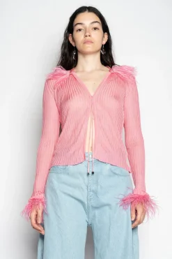 Marques ' Almeida Tops | Knitwear | LIGHT PINK VISCOSE KNITTED TOP WITH FEATHERS LIGHTPINK