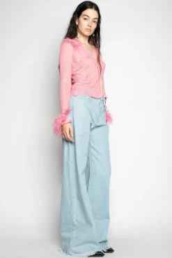 Marques ' Almeida Tops | Knitwear | LIGHT PINK VISCOSE KNITTED TOP WITH FEATHERS LIGHTPINK