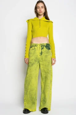 Marques ' Almeida Tops | Knitwear | MERINO WOOL KNITTED CROPPED TOP WITH BIG COLLAR LIME