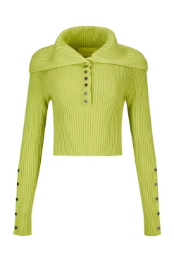 Marques ' Almeida Tops | Knitwear | MERINO WOOL KNITTED CROPPED TOP WITH BIG COLLAR LIME