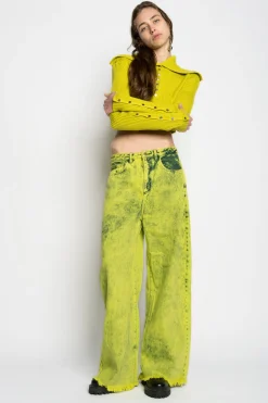 Marques ' Almeida Tops | Knitwear | MERINO WOOL KNITTED CROPPED TOP WITH BIG COLLAR LIME