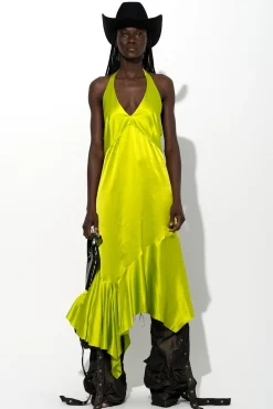 Marques ' Almeida Dresses | Dresses | SILK HALTERNECK BACK TIE DRESS LIME