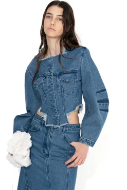 Marques ' Almeida Outerwear | Denim | MID ROUND SLEEVE CROPPED JACKET BLUE