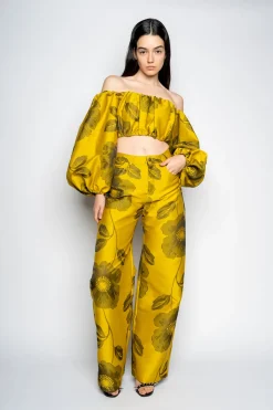 Marques ' Almeida Bottoms | FLORAL BOYFRIEND TROUSERS MUSTARD