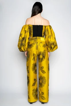 Marques ' Almeida Bottoms | FLORAL BOYFRIEND TROUSERS MUSTARD