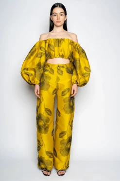 Marques ' Almeida Bottoms | FLORAL BOYFRIEND TROUSERS MUSTARD