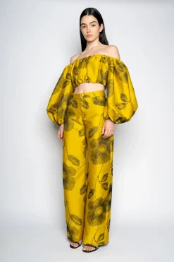 Marques ' Almeida Bottoms | FLORAL BOYFRIEND TROUSERS MUSTARD
