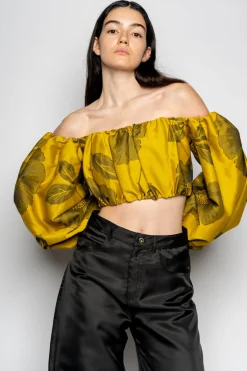 Marques ' Almeida Tops | FLORAL OFF SHOULDER TOP MUSTARD