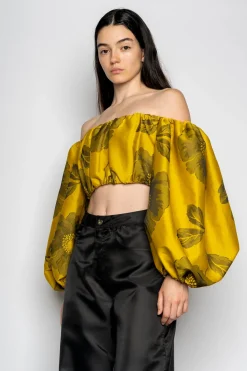 Marques ' Almeida Tops | FLORAL OFF SHOULDER TOP MUSTARD