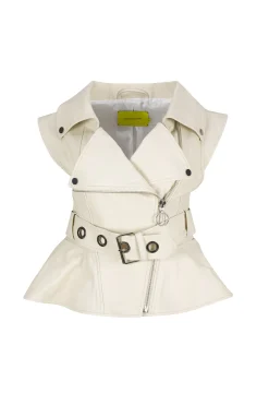 Marques ' Almeida Bridal | CINCHED OPEN NECK LEATHER BIKER VEST OFF-WHITE