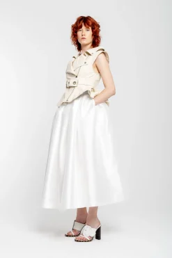 Marques ' Almeida Bridal | CINCHED OPEN NECK LEATHER BIKER VEST OFF-WHITE