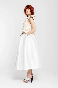 Marques ' Almeida Bridal | CINCHED OPEN NECK LEATHER BIKER VEST OFF-WHITE
